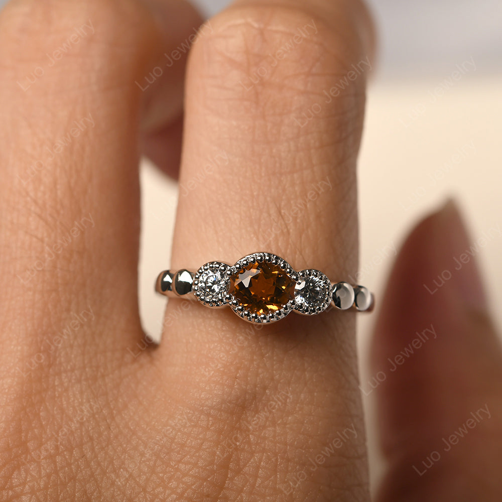 3 Stone Bezel Set Ring Citrine Mothers Ring - LUO Jewelry