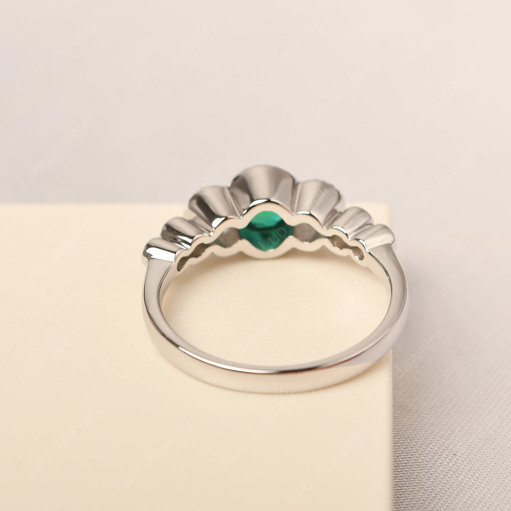 3 Stone Bezel Set Ring Lab Emerald Mothers Ring - LUO Jewelry