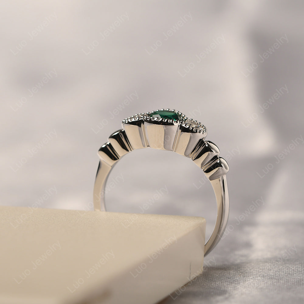 3 Stone Bezel Set Ring Lab Emerald Mothers Ring - LUO Jewelry