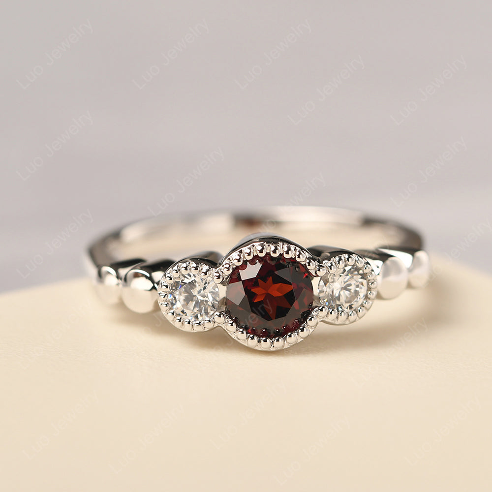 3 Stone Bezel Set Ring Garnet Mothers Ring - LUO Jewelry