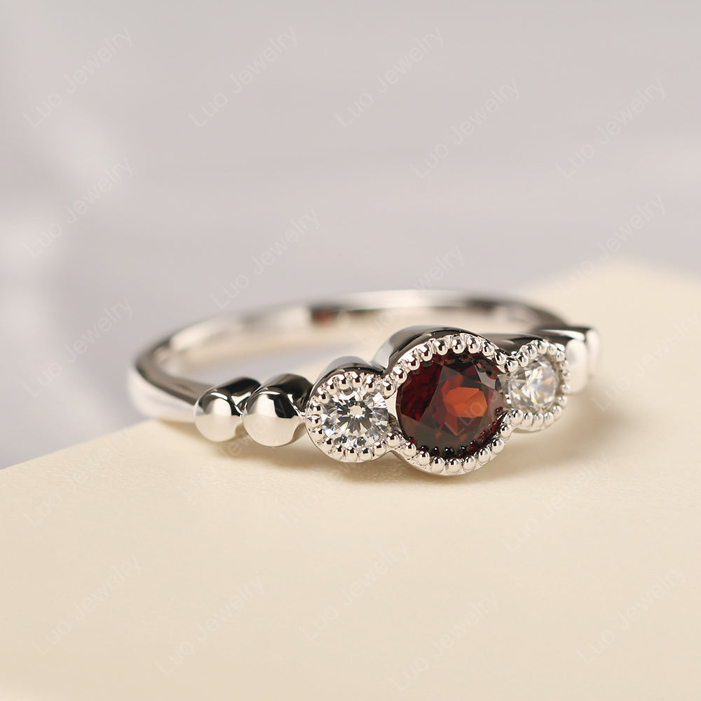 3 Stone Bezel Set Ring Garnet Mothers Ring - LUO Jewelry