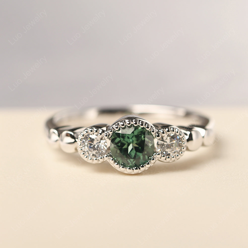 3 Stone Bezel Set Ring Green Sapphire Mothers Ring - LUO Jewelry