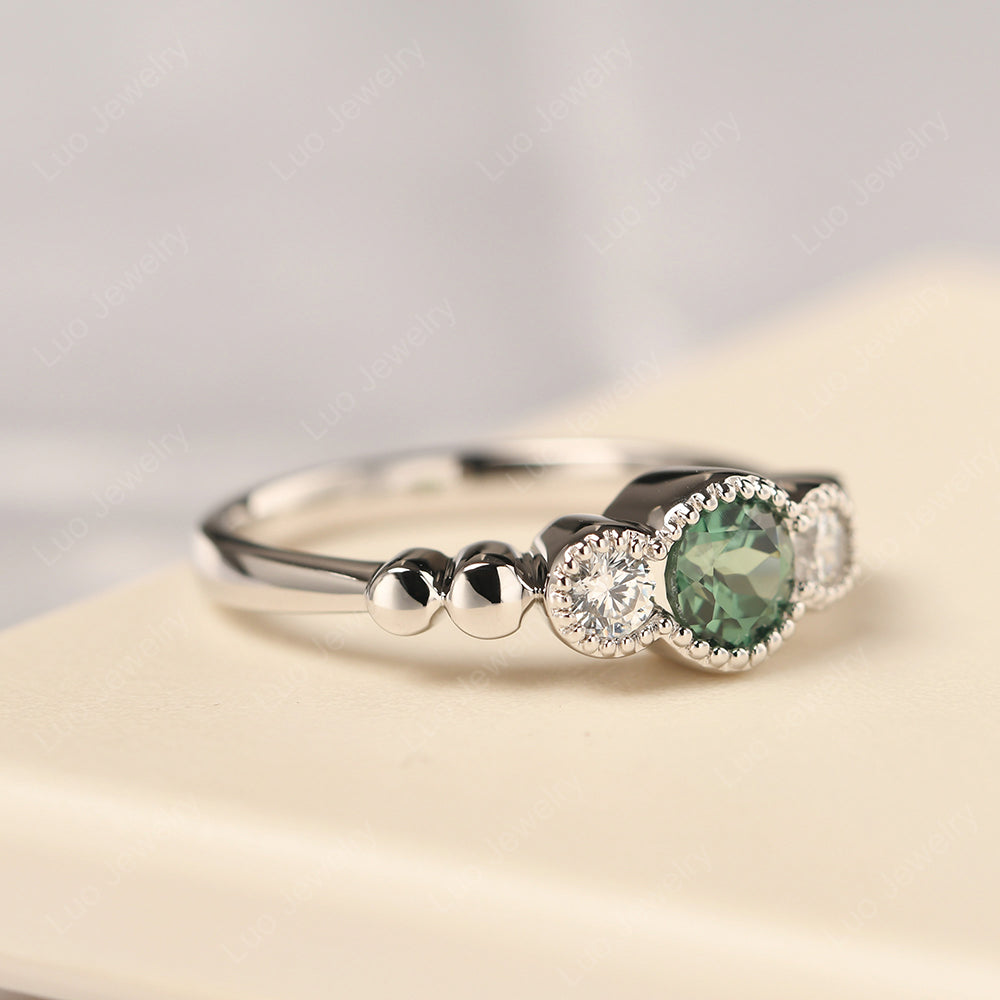 3 Stone Bezel Set Ring Green Sapphire Mothers Ring - LUO Jewelry