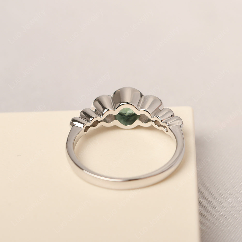 3 Stone Bezel Set Ring Green Sapphire Mothers Ring - LUO Jewelry