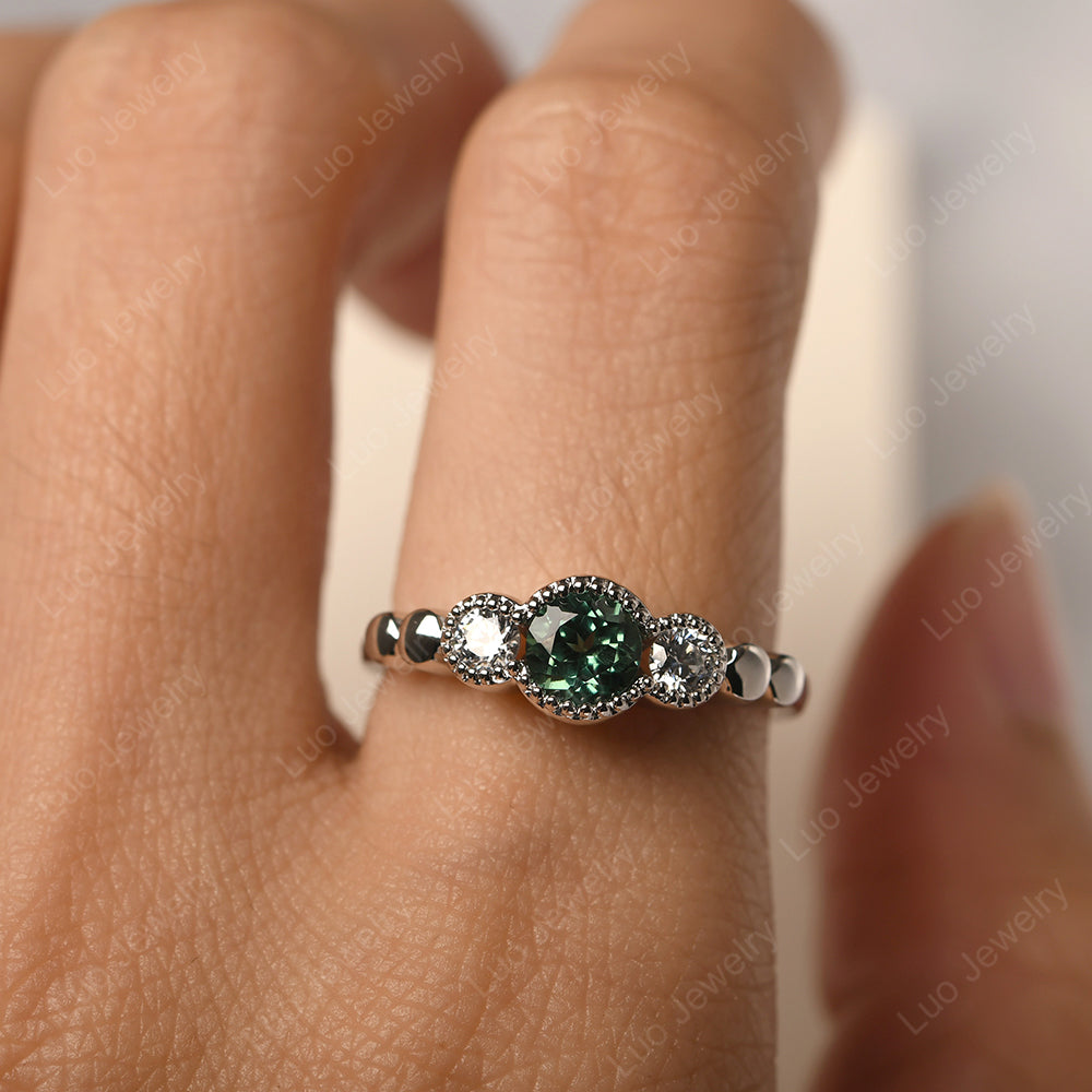3 Stone Bezel Set Ring Green Sapphire Mothers Ring - LUO Jewelry