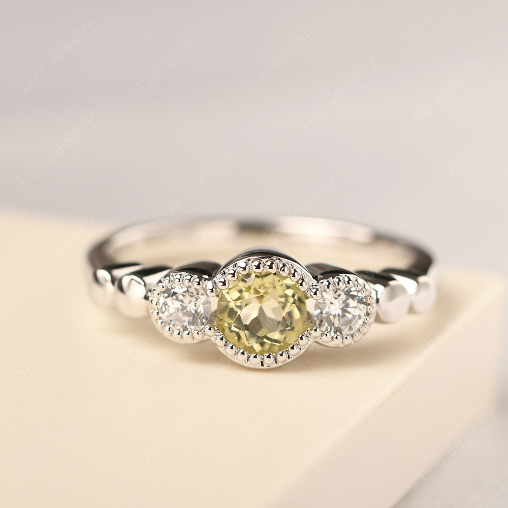 3 Stone Bezel Set Ring Lemon Quartz Mothers Ring - LUO Jewelry