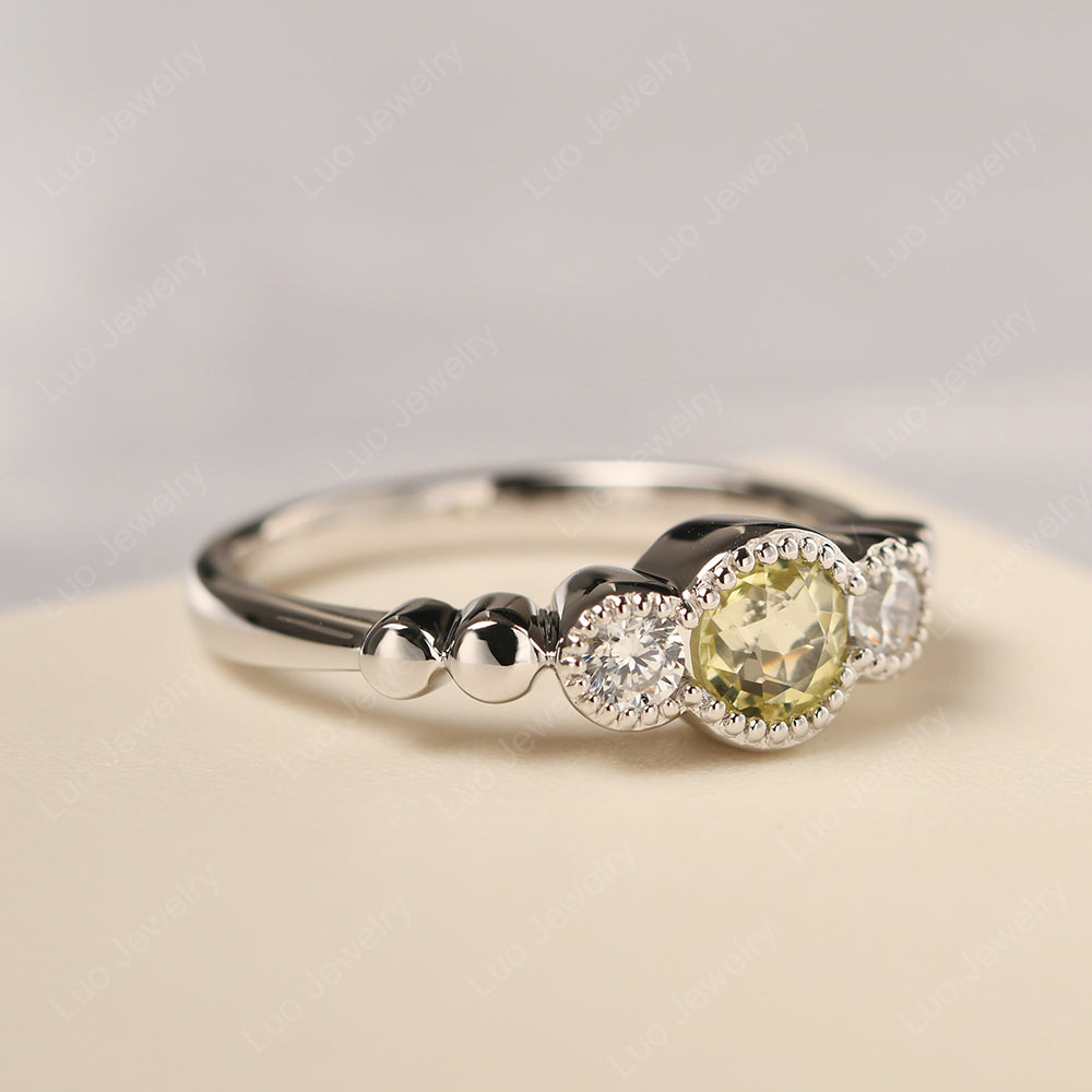 3 Stone Bezel Set Ring Lemon Quartz Mothers Ring - LUO Jewelry