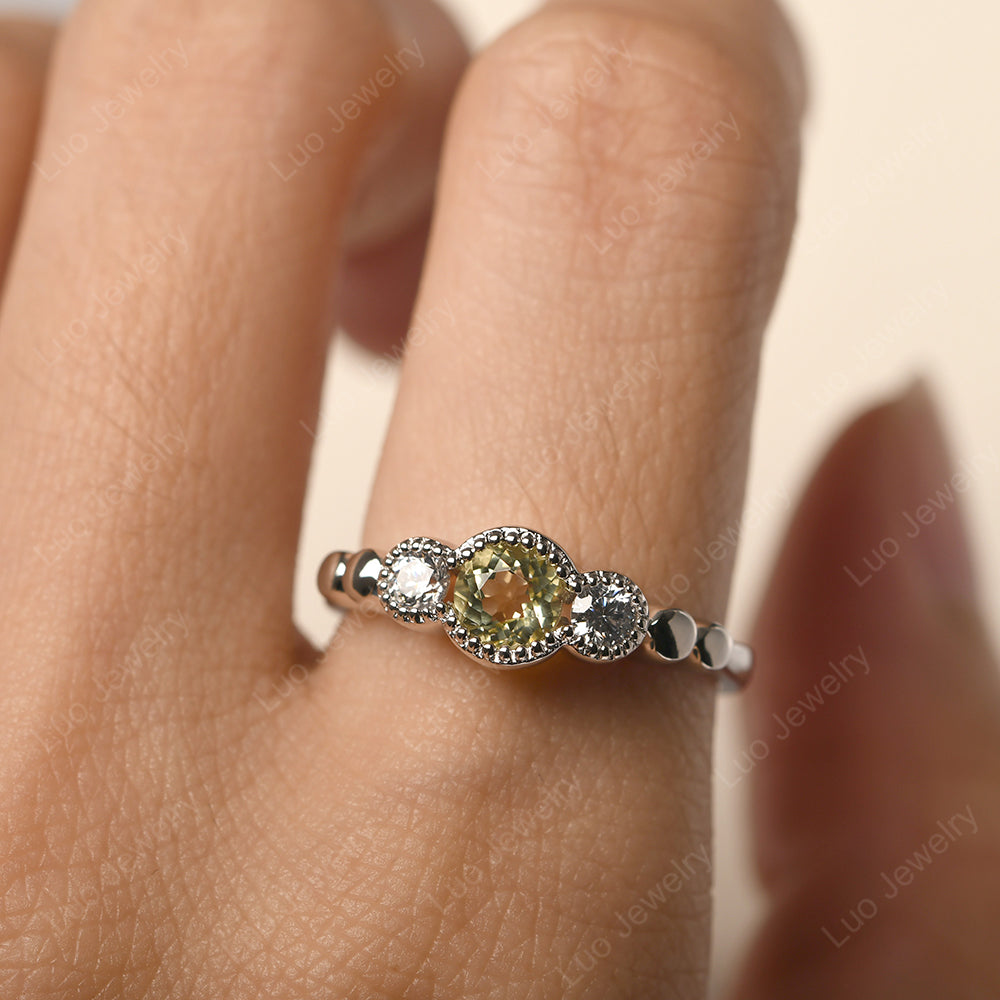 3 Stone Bezel Set Ring Lemon Quartz Mothers Ring - LUO Jewelry