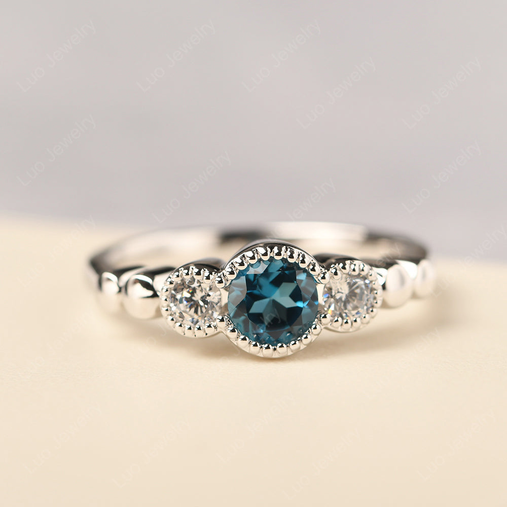 3 Stone Bezel Set Ring London Blue Topaz Mothers Ring - LUO Jewelry
