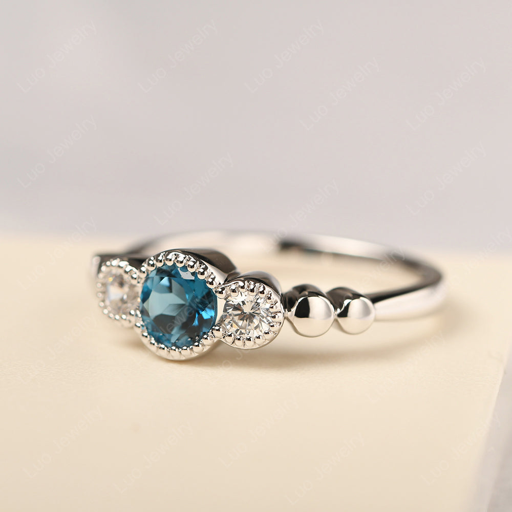 3 Stone Bezel Set Ring London Blue Topaz Mothers Ring - LUO Jewelry