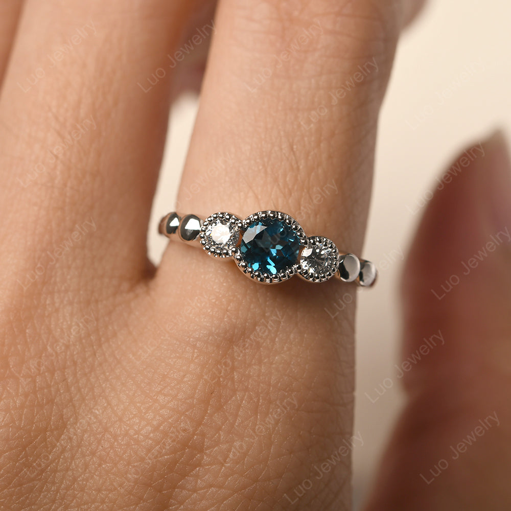 3 Stone Bezel Set Ring London Blue Topaz Mothers Ring - LUO Jewelry