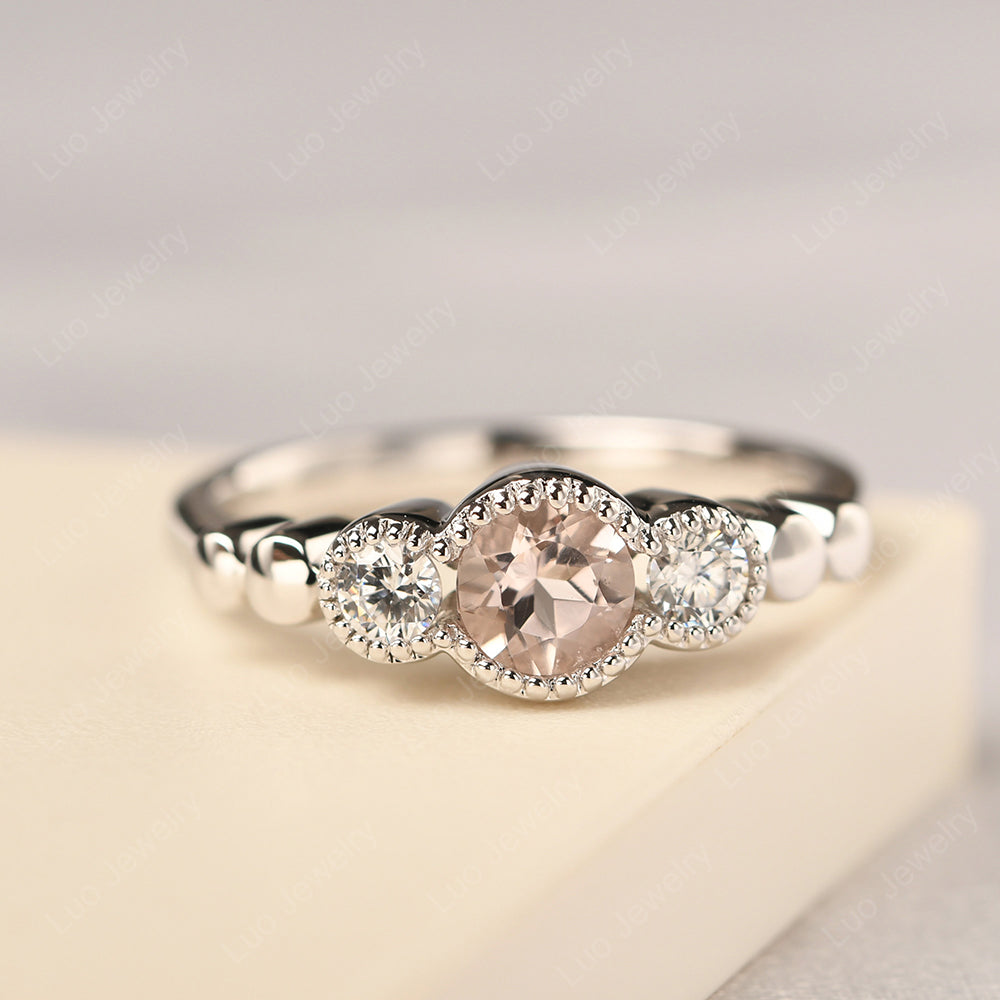 3 Stone Bezel Set Ring Morganite Mothers Ring - LUO Jewelry