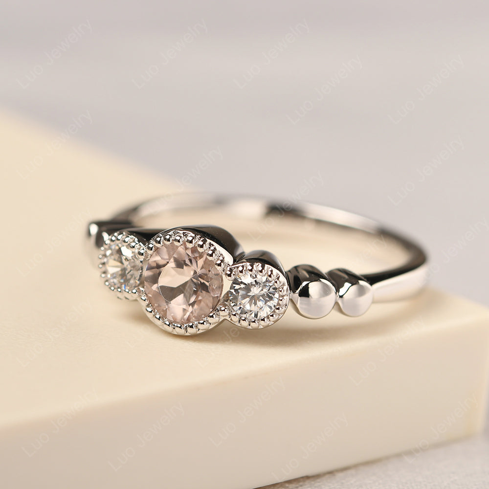 3 Stone Bezel Set Ring Morganite Mothers Ring - LUO Jewelry