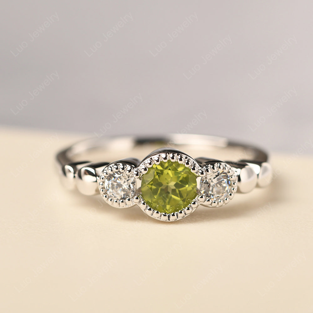 3 Stone Bezel Set Ring Peridot Mothers Ring - LUO Jewelry