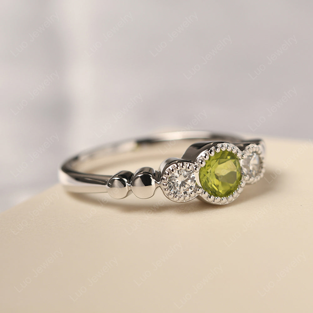 3 Stone Bezel Set Ring Peridot Mothers Ring - LUO Jewelry