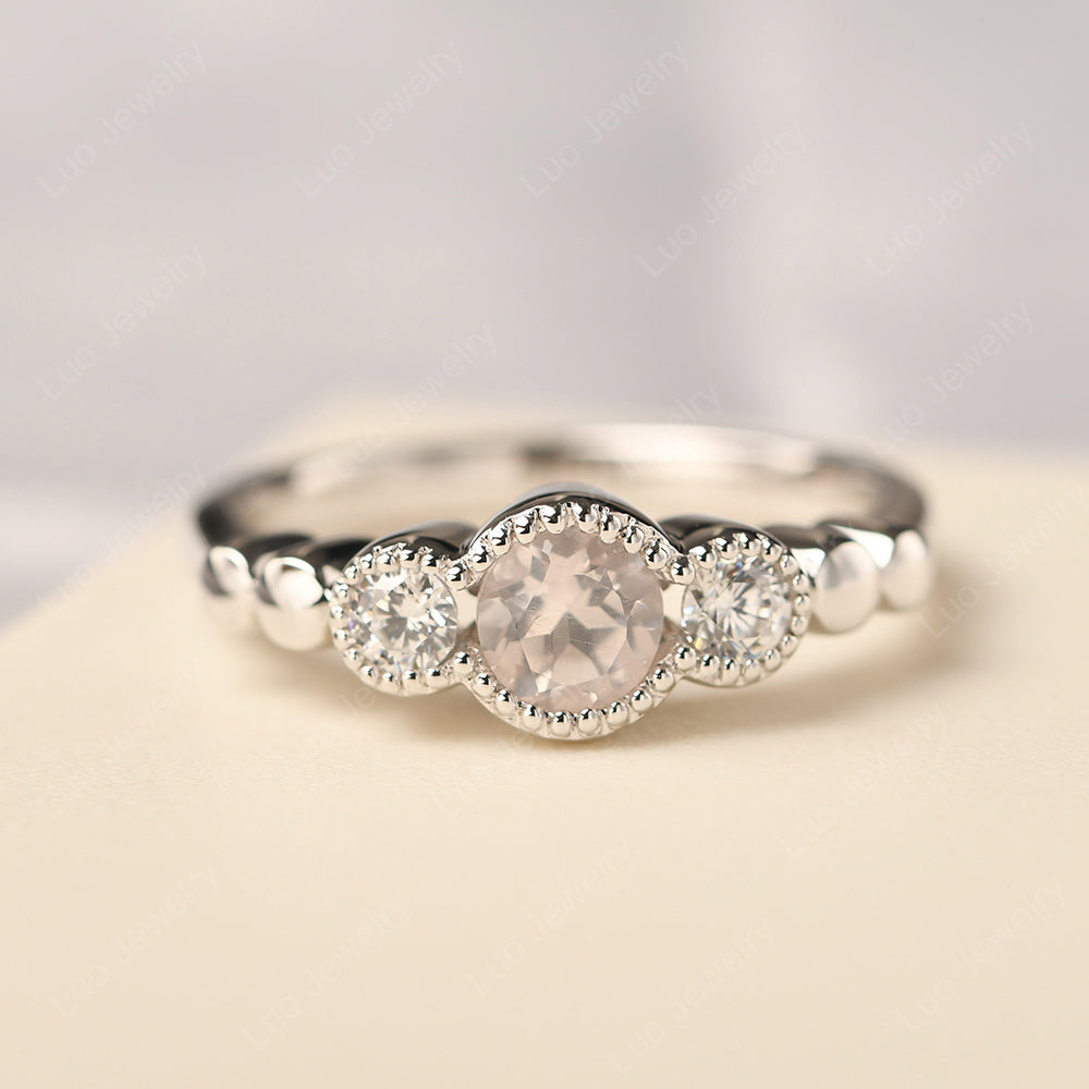 3 Stone Bezel Set Ring Rose Quartz Mothers Ring - LUO Jewelry