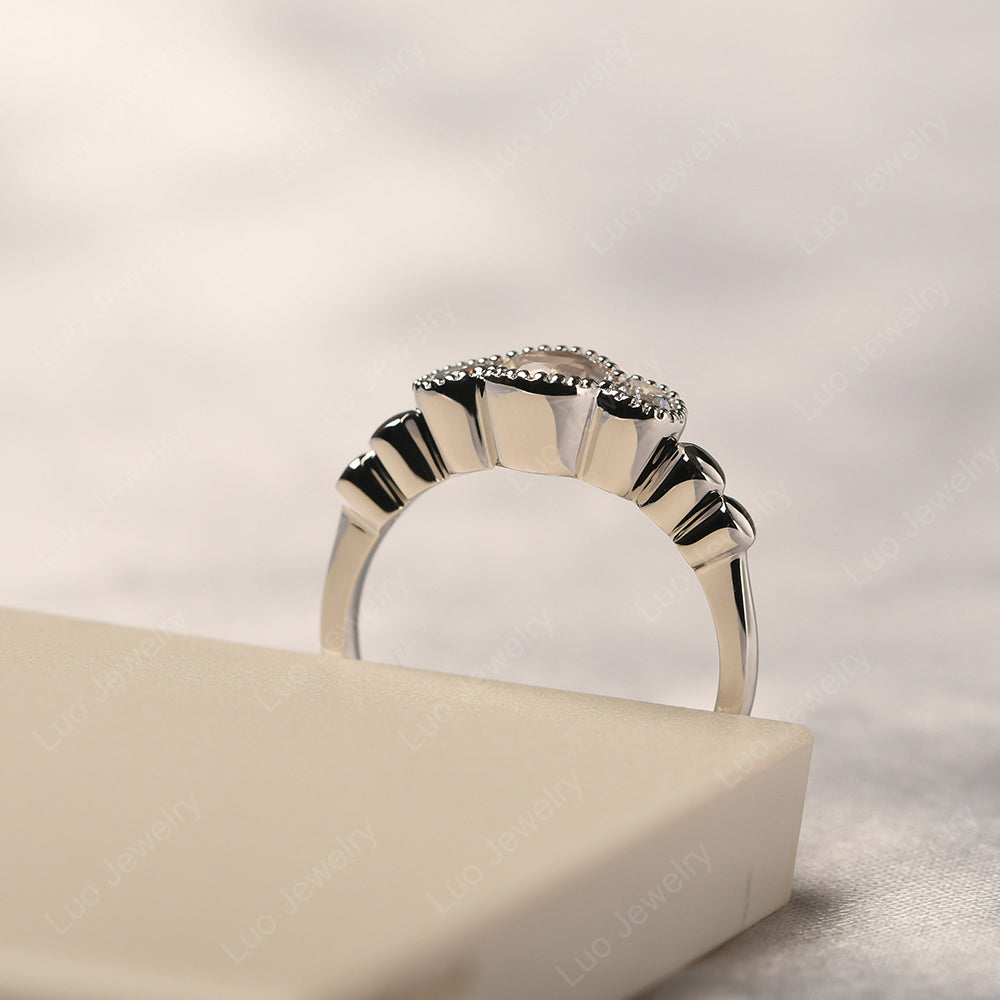 3 Stone Bezel Set Ring Rose Quartz Mothers Ring - LUO Jewelry