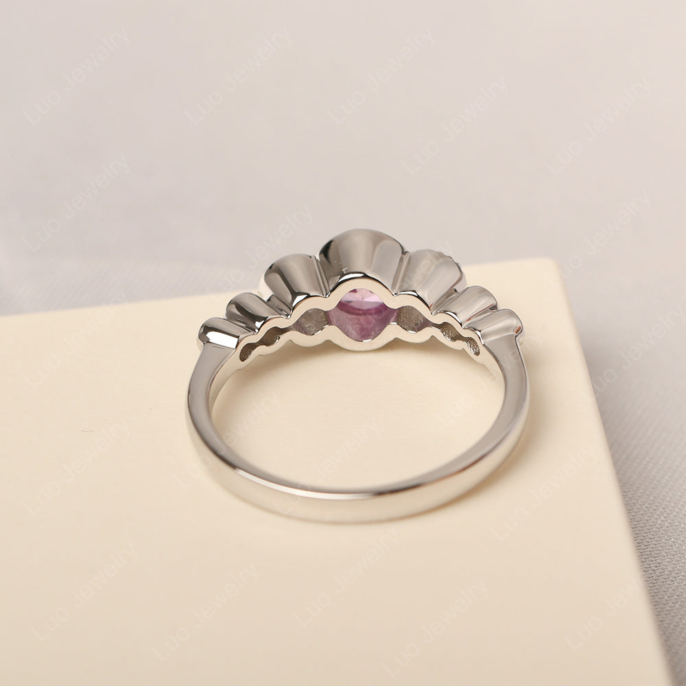3 Stone Bezel Set Ring Pink Sapphire Mothers Ring - LUO Jewelry