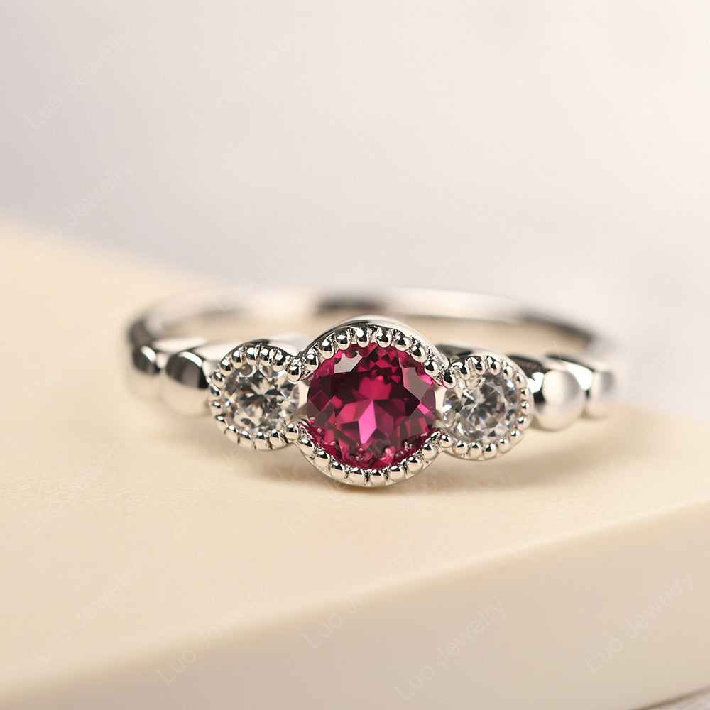 3 Stone Bezel Set Ring Ruby Mothers Ring - LUO Jewelry