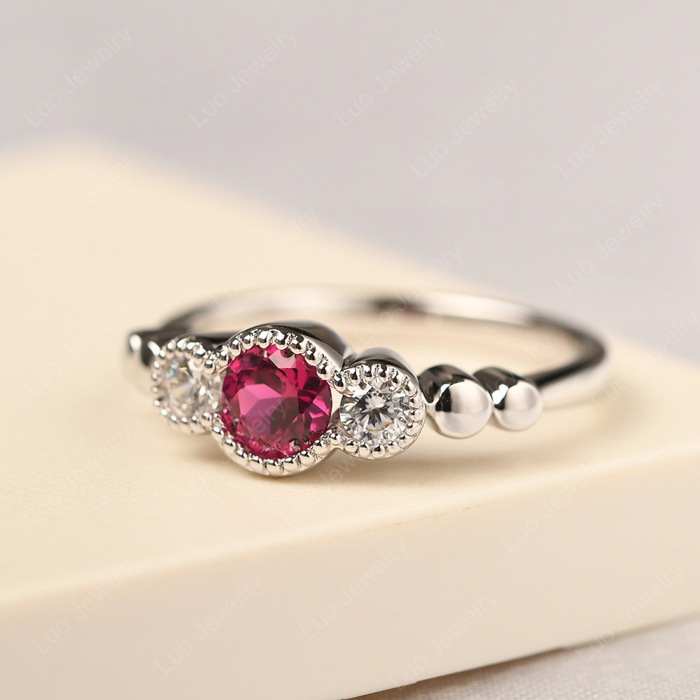 3 Stone Bezel Set Ring Ruby Mothers Ring - LUO Jewelry