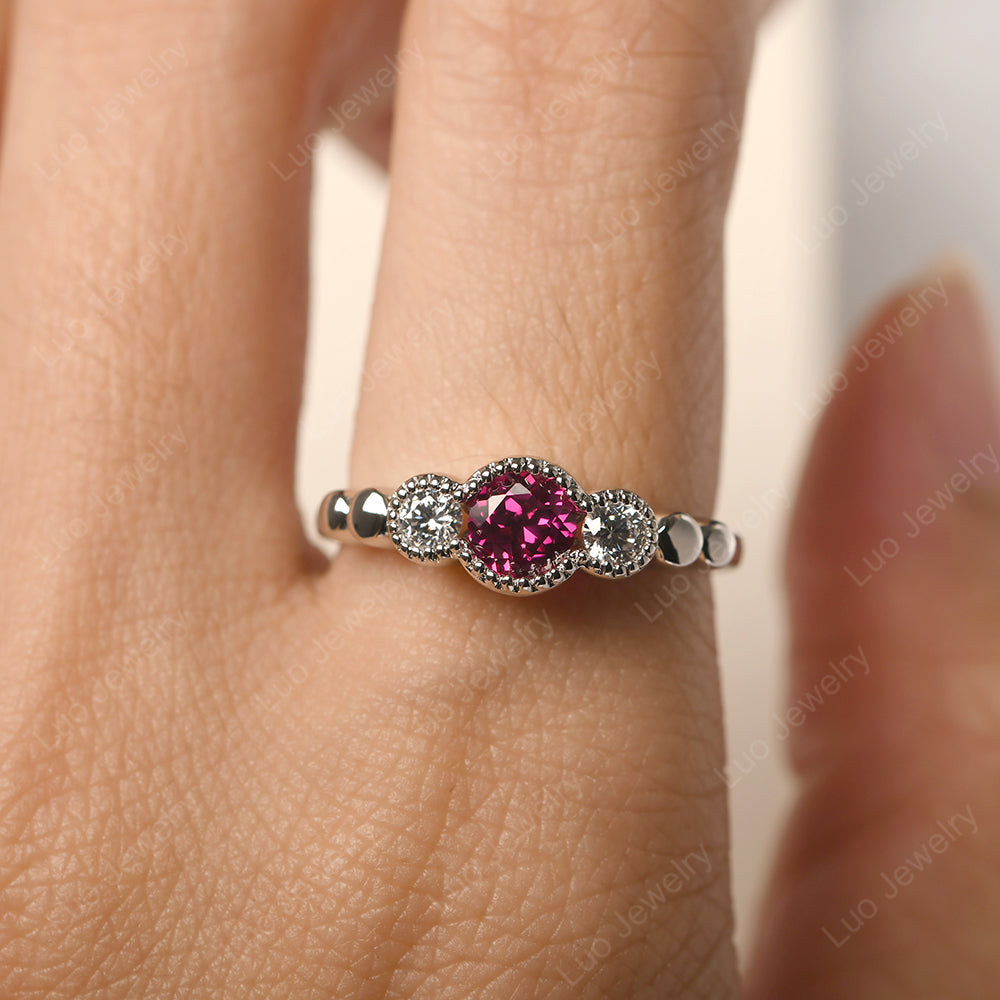 3 Stone Bezel Set Ring Ruby Mothers Ring - LUO Jewelry