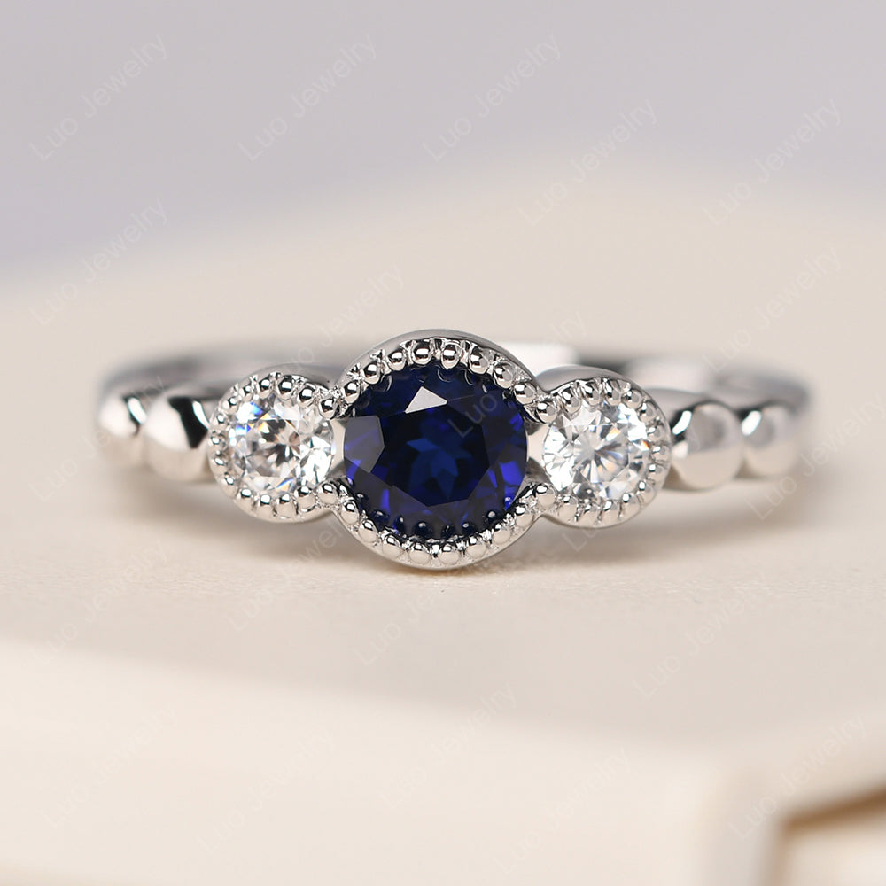 3 Stone Bezel Set Ring Lab Sapphire Mothers Ring - LUO Jewelry