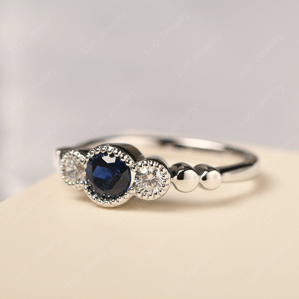 3 Stone Bezel Set Ring Lab Sapphire Mothers Ring - LUO Jewelry