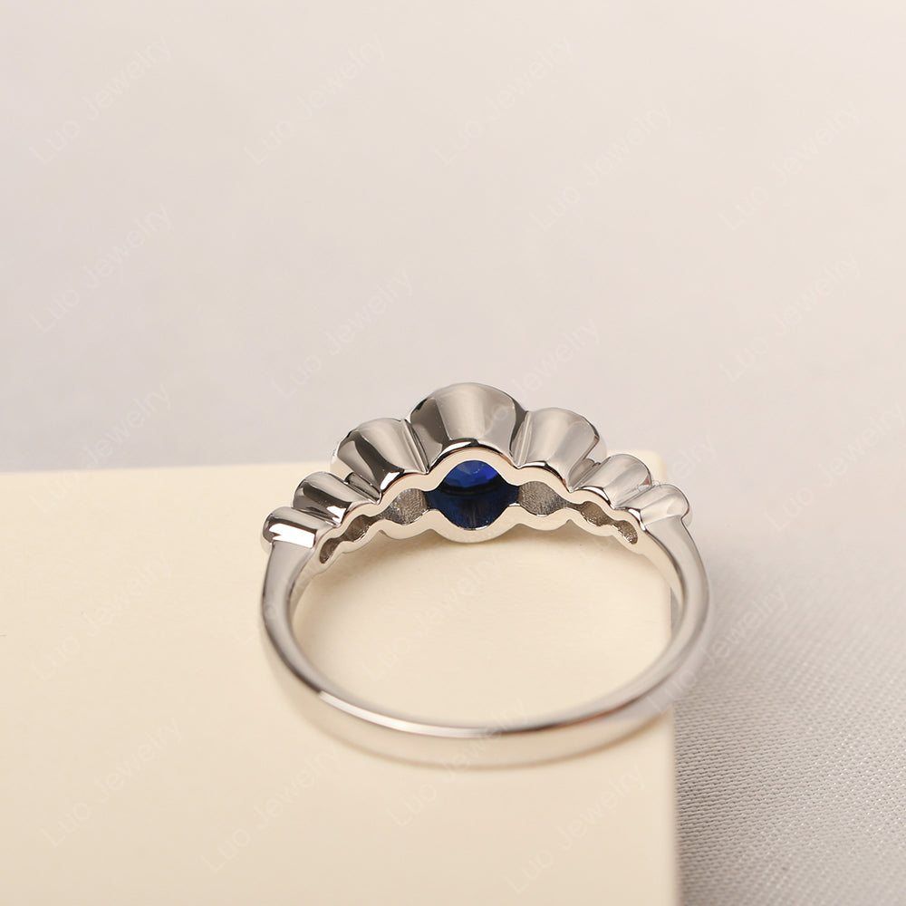 3 Stone Bezel Set Ring Lab Sapphire Mothers Ring - LUO Jewelry
