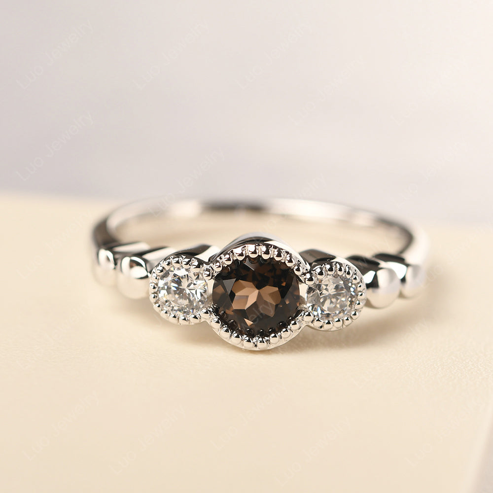 3 Stone Bezel Set Ring Smoky Quartz  Mothers Ring - LUO Jewelry