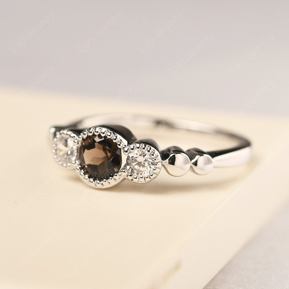 3 Stone Bezel Set Ring Smoky Quartz  Mothers Ring - LUO Jewelry