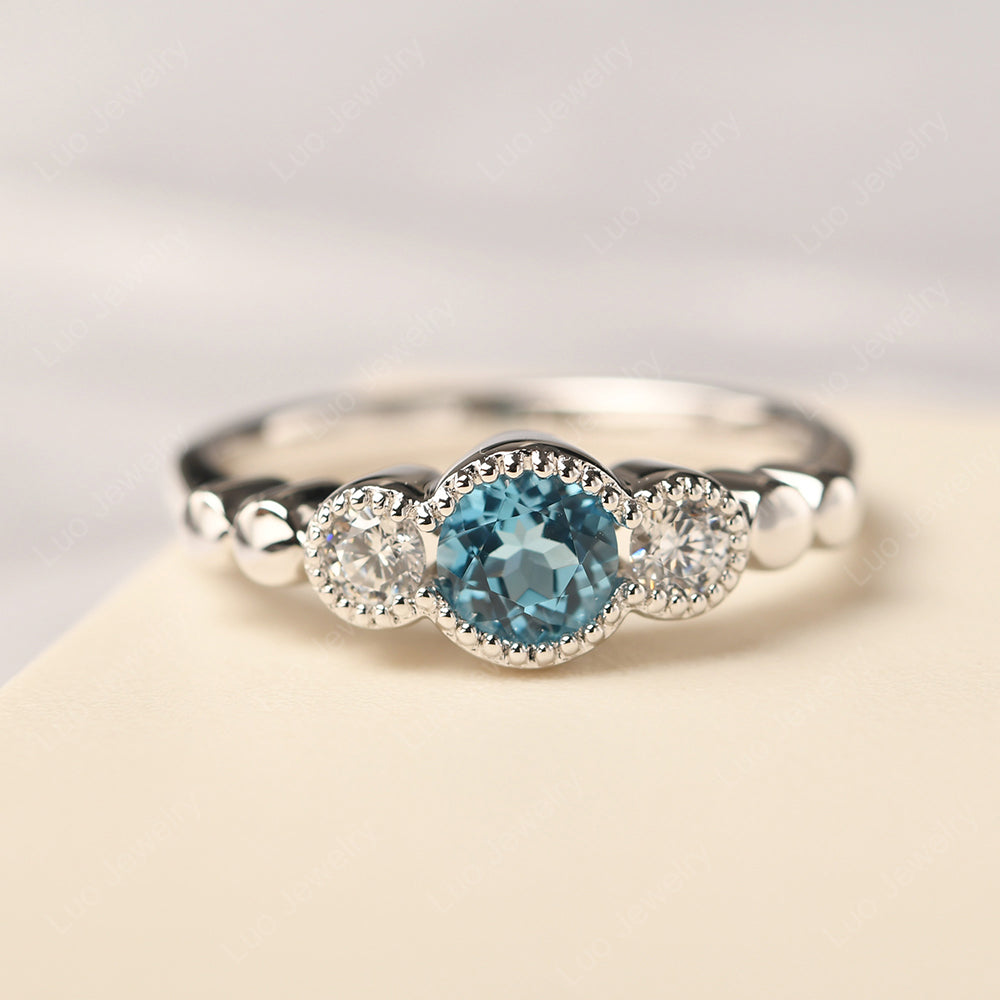 3 Stone Bezel Set Ring Swiss Blue Topaz Mothers Ring - LUO Jewelry