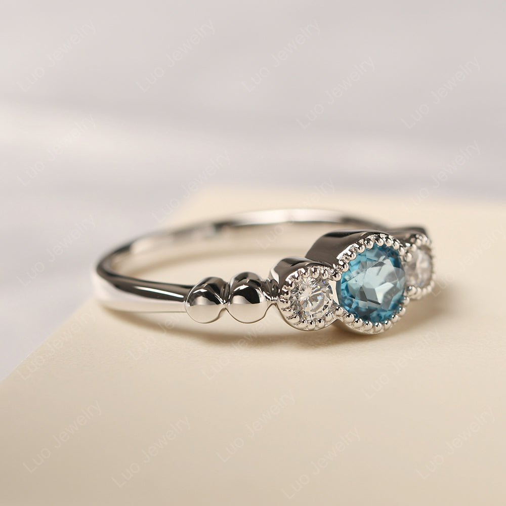 3 Stone Bezel Set Ring Swiss Blue Topaz Mothers Ring - LUO Jewelry