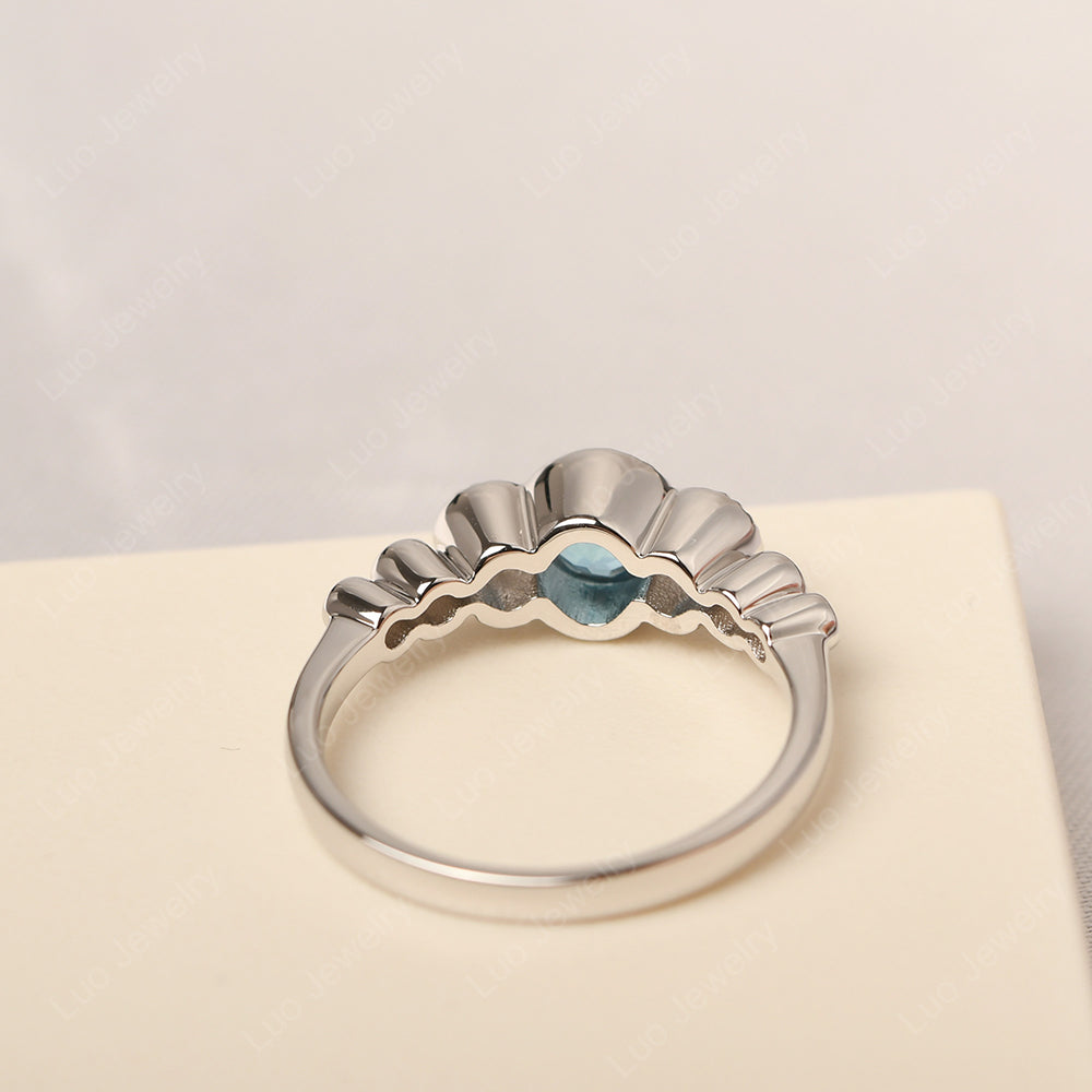 3 Stone Bezel Set Ring Swiss Blue Topaz Mothers Ring - LUO Jewelry