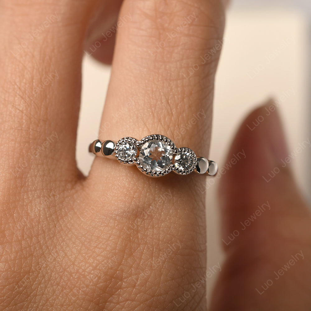 3 Stone Bezel Set Ring White Topaz Mothers Ring - LUO Jewelry