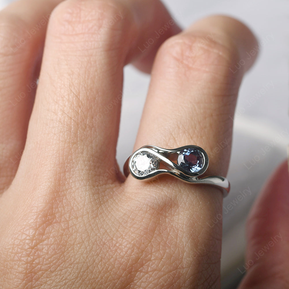 Alexandrite And Cubic Zirconia Ring Double Stone Engagement Ring - LUO Jewelry