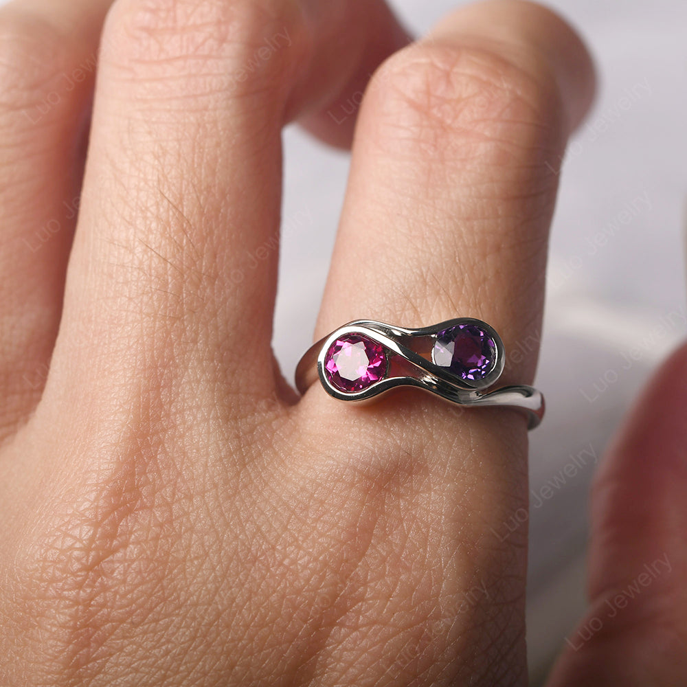 Amethyst And Ruby Ring Double Stone Engagement Ring - LUO Jewelry