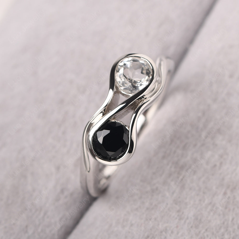 Black Spinel And White Topaz Ring Double Stone Engagement Ring - LUO Jewelry