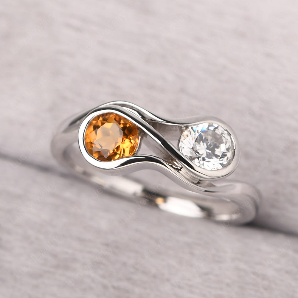 Citrine And Cubic Zirconia Ring Double Stone Engagement Ring - LUO Jewelry