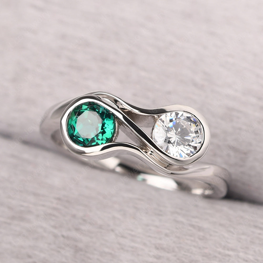 Emerald And Cubic Zirconia Ring Double Stone Engagement Ring - LUO Jewelry