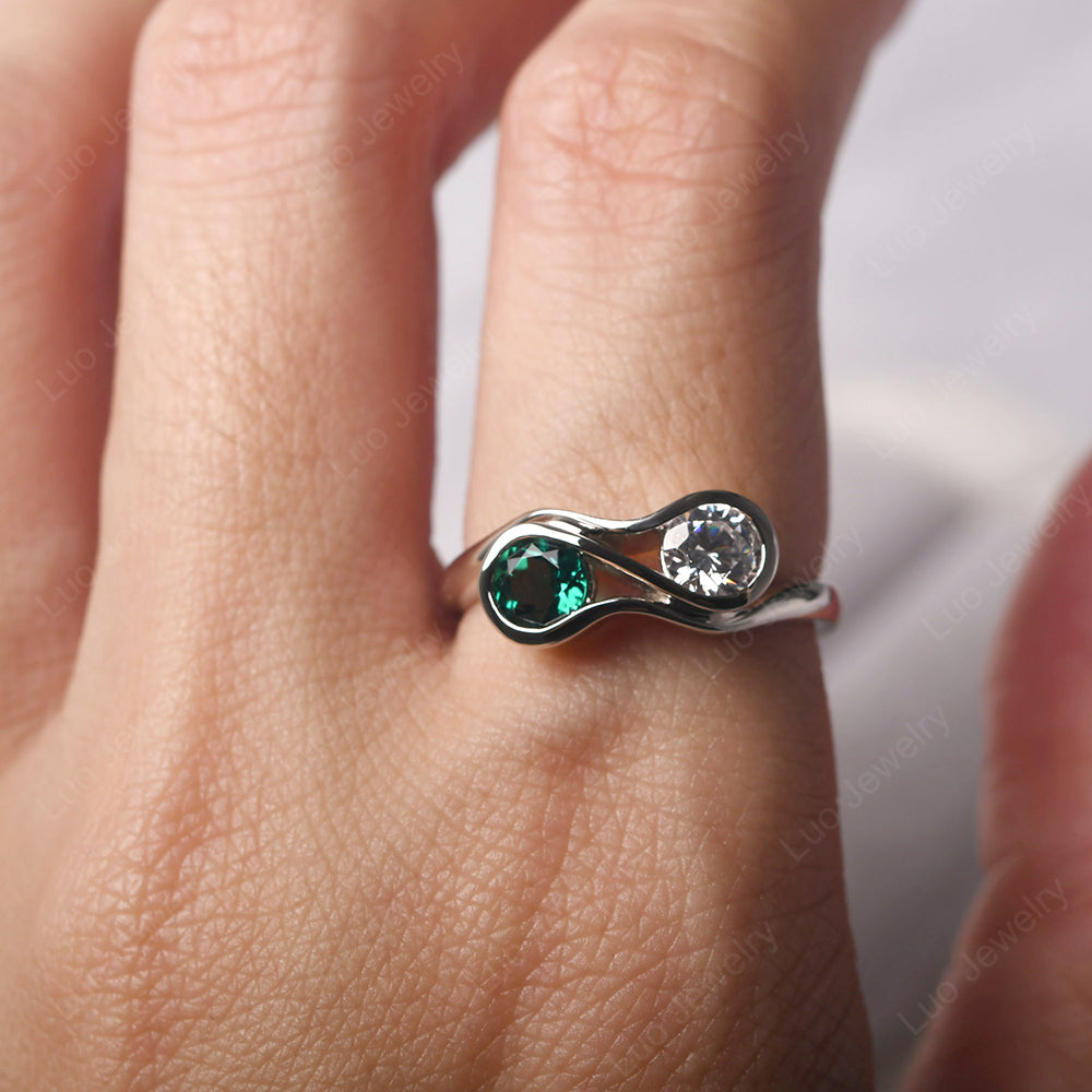 Emerald And Cubic Zirconia Ring Double Stone Engagement Ring - LUO Jewelry