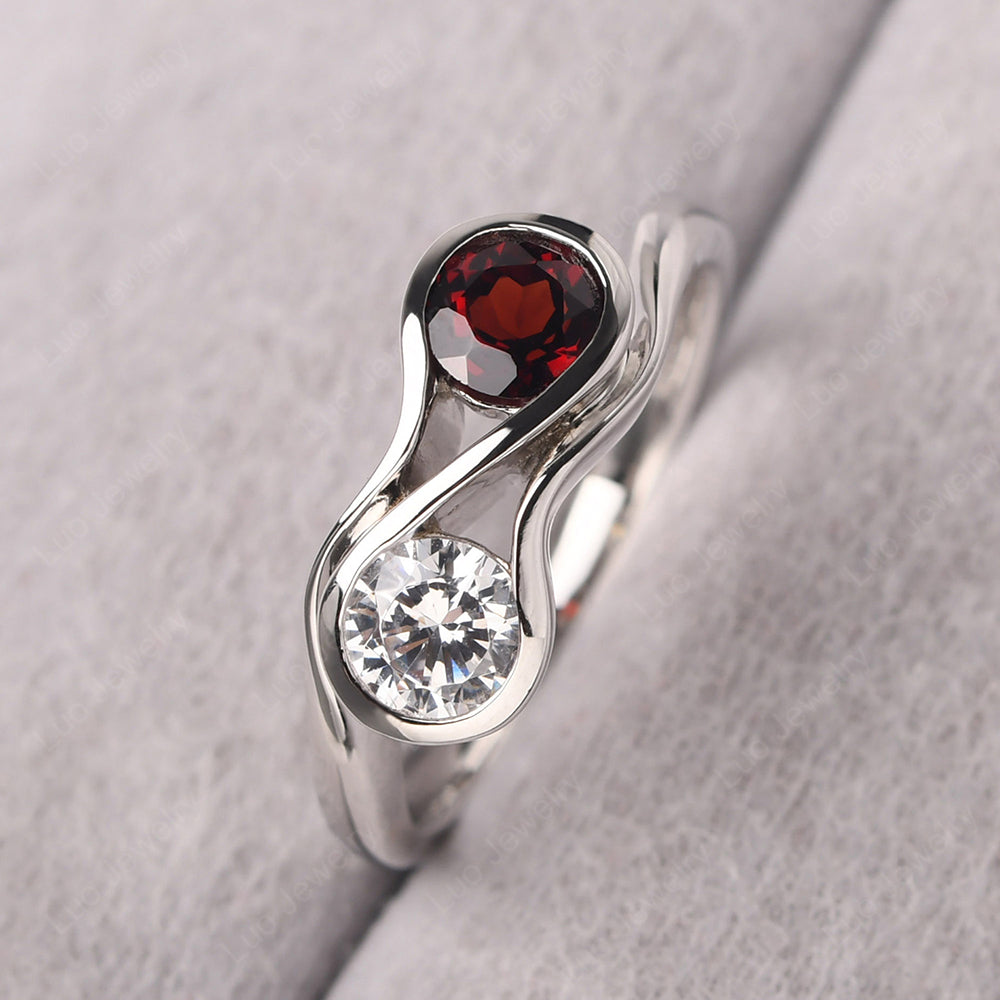 Garnet And Cubic Zirconia Ring Double Stone Engagement Ring - LUO Jewelry