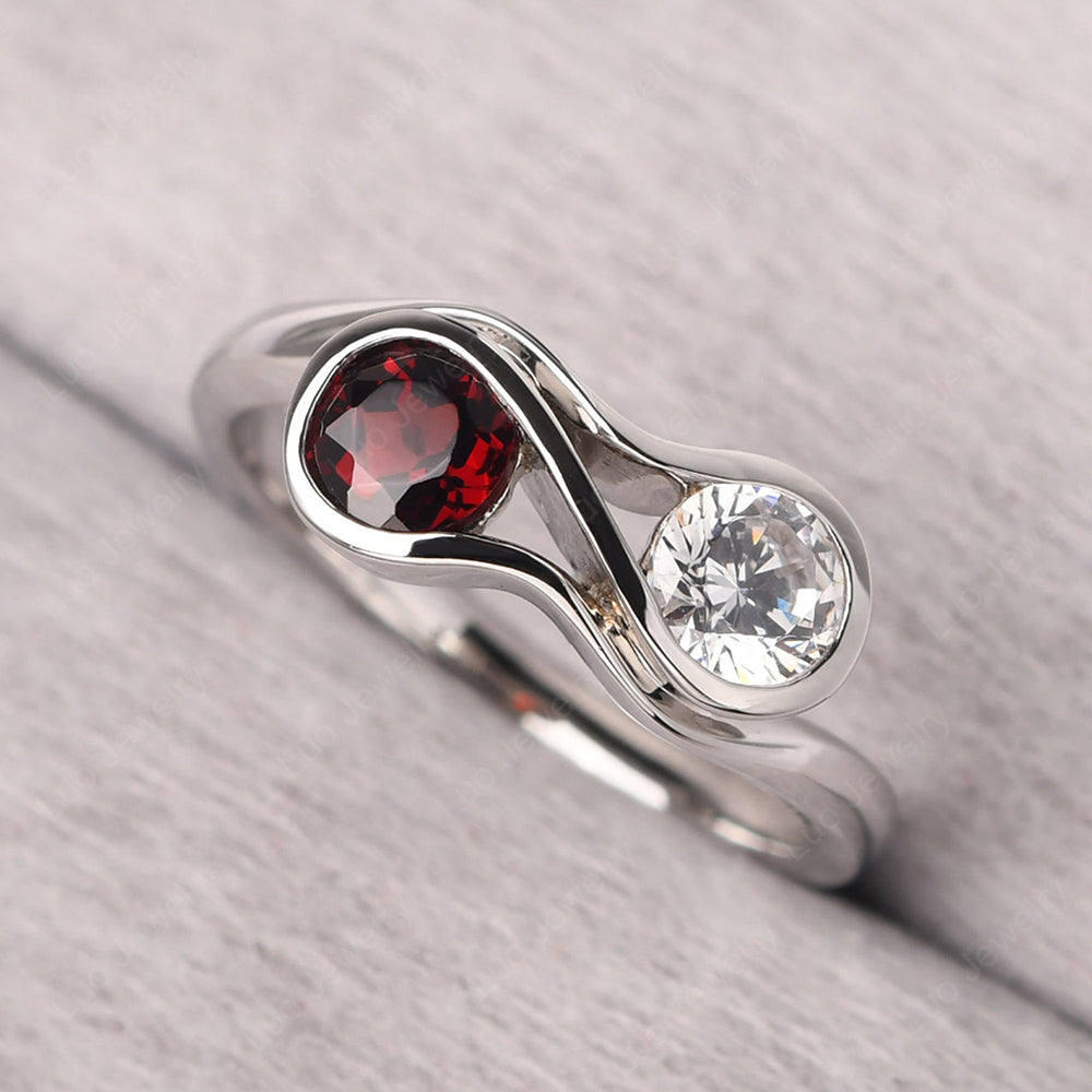 Garnet And Cubic Zirconia Ring Double Stone Engagement Ring - LUO Jewelry