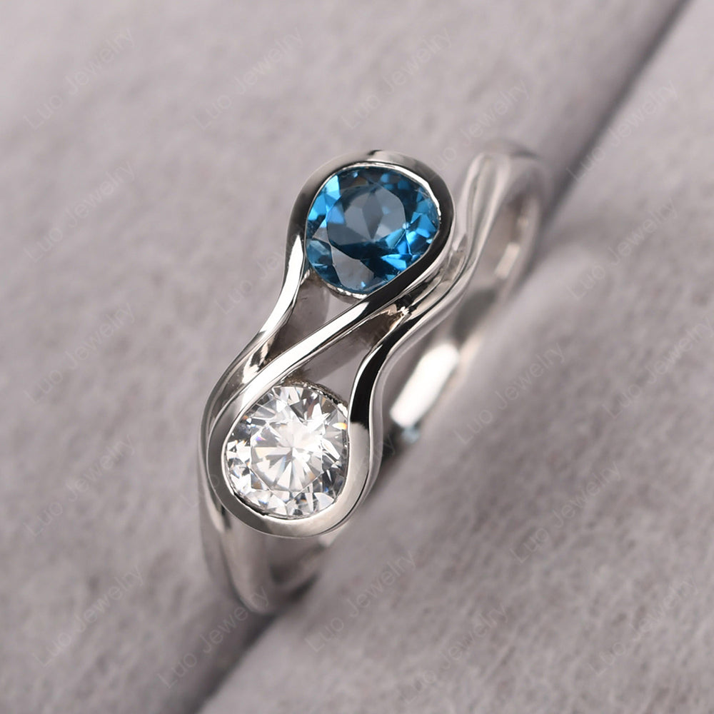 Cubic Zirconia And London Blue Topaz Ring Double Stone Engagement Ring - LUO Jewelry