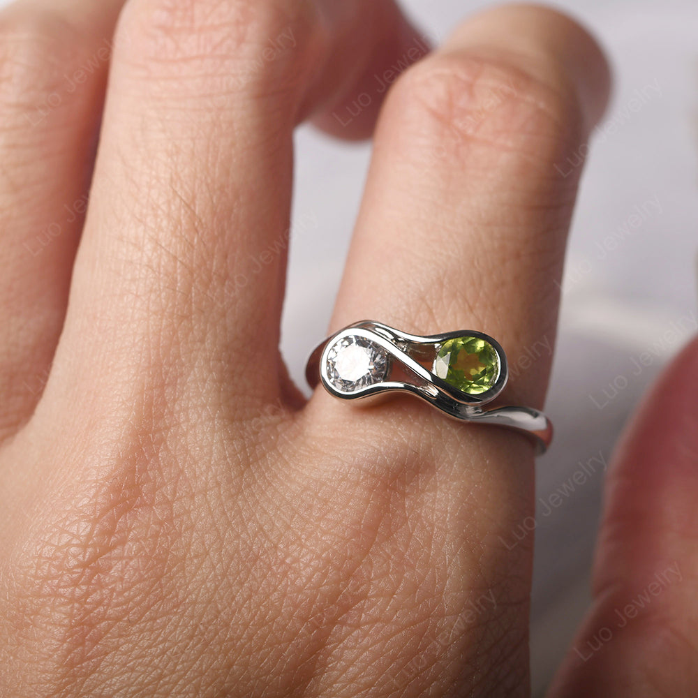 Peridot And Cubic Zirconia Ring Double Stone Engagement Ring - LUO Jewelry