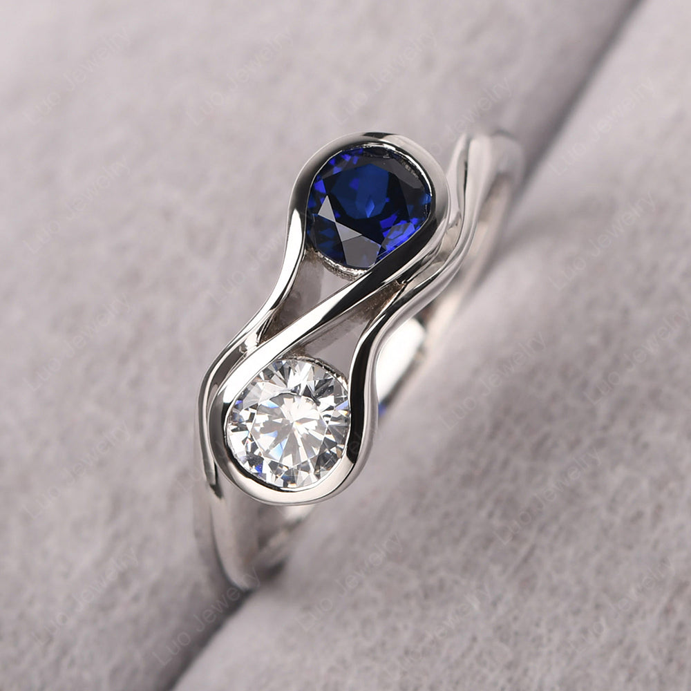 Lab Sapphire And Cubic Zirconia Ring Double Stone Engagement Ring - LUO Jewelry