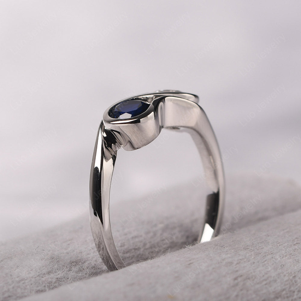 Lab Sapphire And Cubic Zirconia Ring Double Stone Engagement Ring - LUO Jewelry