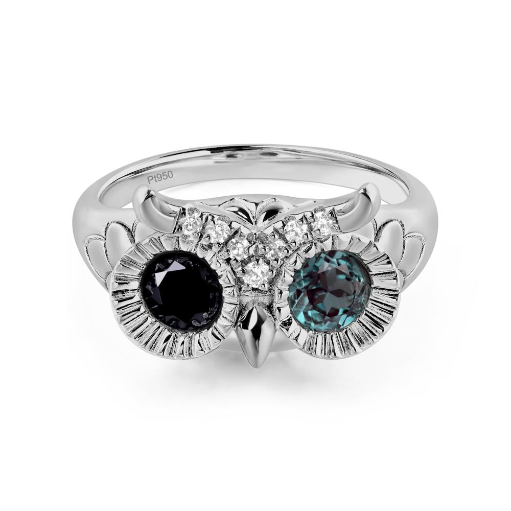 Lab Grown Alexandrite and Black Spinel Owl Ring - LUO Jewelry #metal_platinum