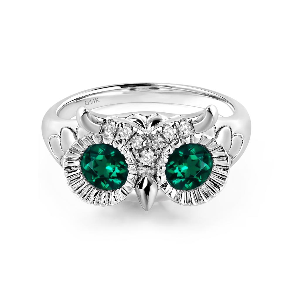 Emerald Owl Ring - LUO Jewelry #metal_14k white gold