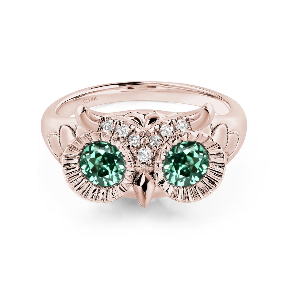 Lab Green Sapphire Owl Ring - LUO Jewelry #metal_14k rose gold