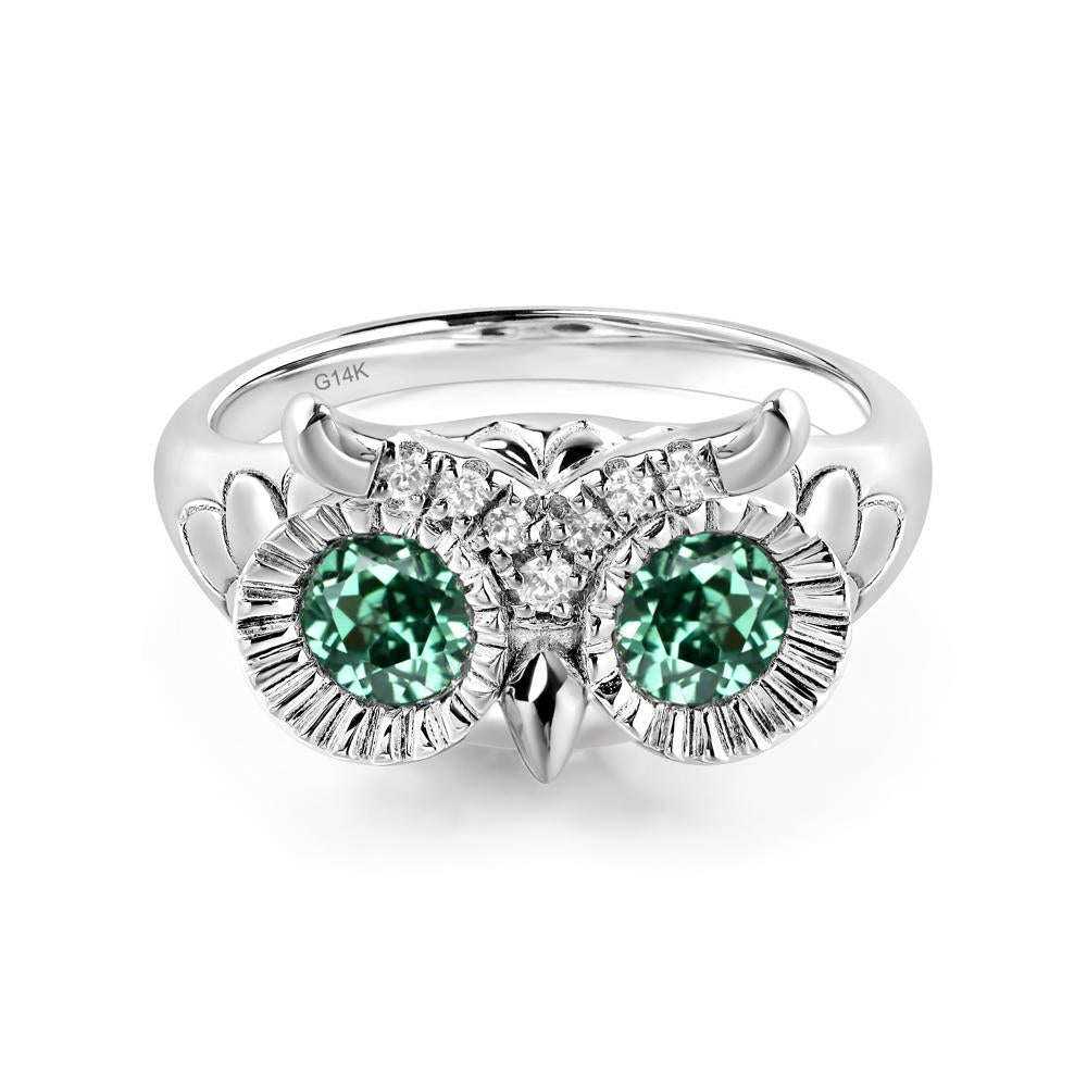Lab Green Sapphire Owl Ring - LUO Jewelry #metal_14k white gold